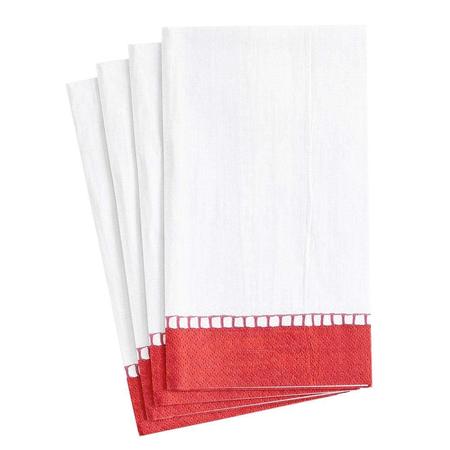 Paper Dinner Napkins Linen Border Red