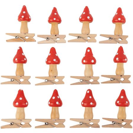 Mushroom Clothspin Wood Ornaments Set/12