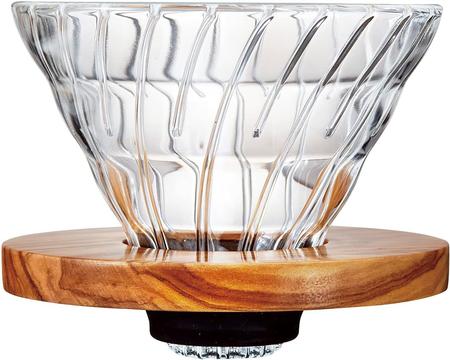 Hario V60 Glass Dripper Cone w/Olive Wood Base