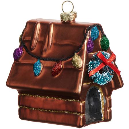Festive Doghouse Glass Ornament 3.25”