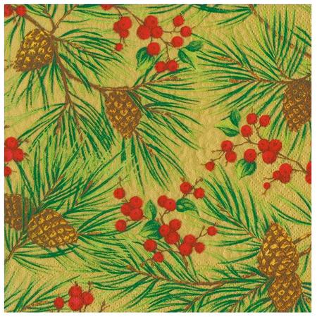 Paper Beverage Napkins Evergreen Berries