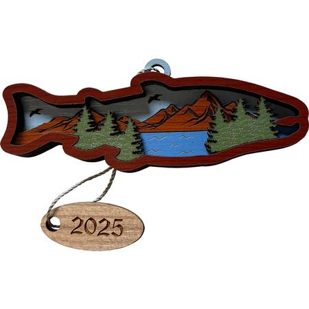 Wood Salmon & Mountains 2025 Ornament