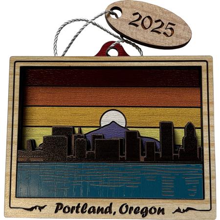 Wood Portland Rainbow Sky 2025 Ornament