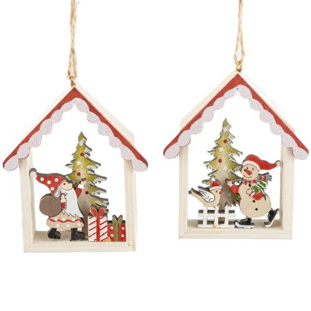 Wood House & Santa Ornaments