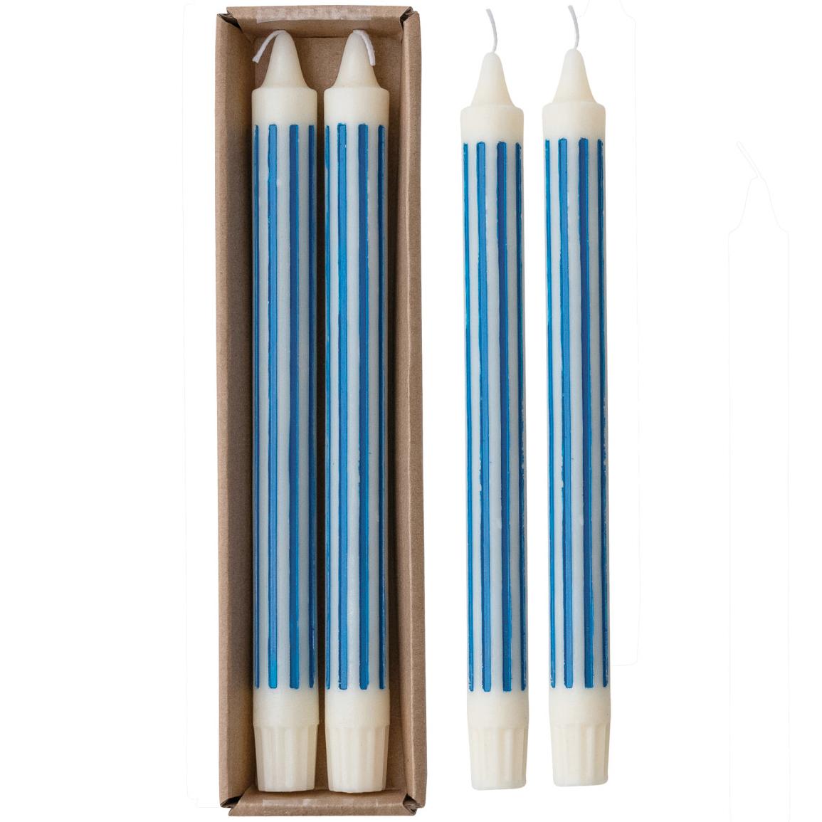 Blue Stripe Taper Candles Set/2