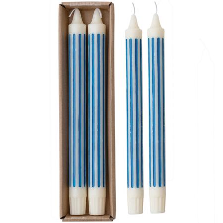 Blue Stripe Taper Candles Set/2