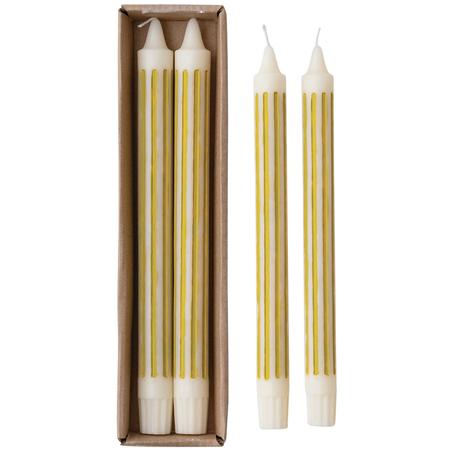 Chartreuse Stripe Taper Candles Set/2