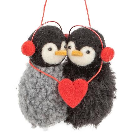 Felt Penguins In Love Ornament 3.5”