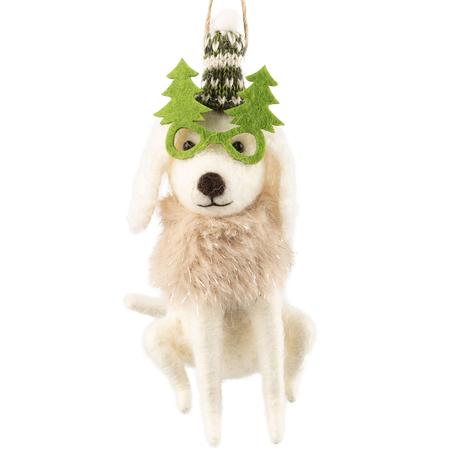 Felt Dog With Glasses Ornament 4.5”