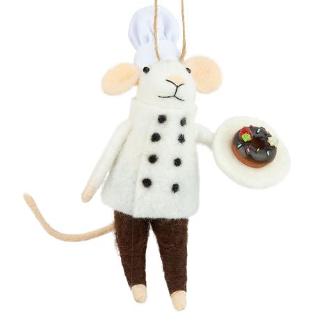 Felt Donut Chef Mouse Ornament 5”