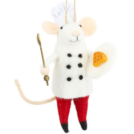 Felt Waffle Chef Mouse Ornament 5”
