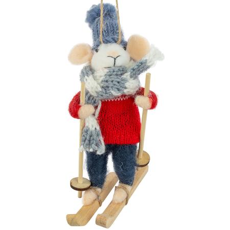 Felt Skiing Mouse Ornament 5.5”