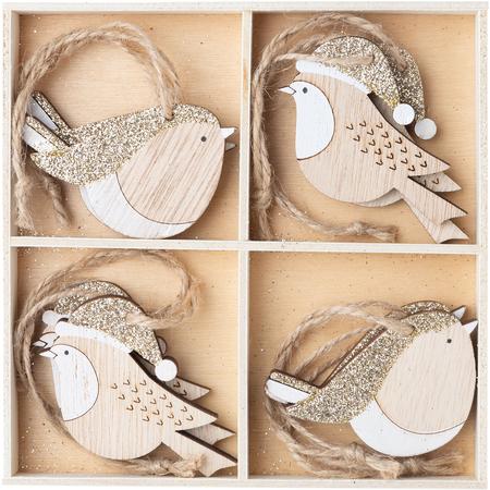 Wood Bird Ornaments Boxed Set/8