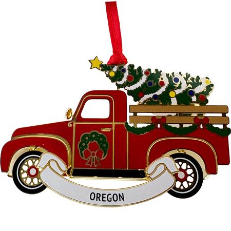 Oregon Red Pickup Metal Ornament