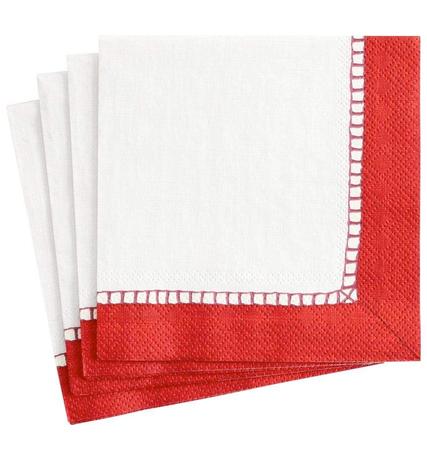 Paper Beverage Napkins Linen Border Red