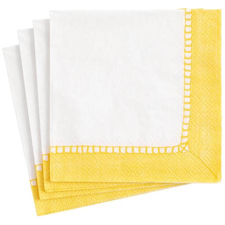Paper Beverage Napkins Linen Border Yellow