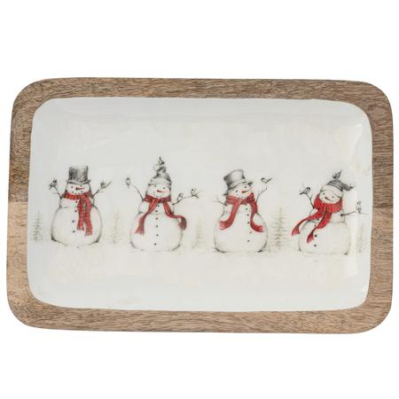 Snowmen & Birds Enameled Wood Tray