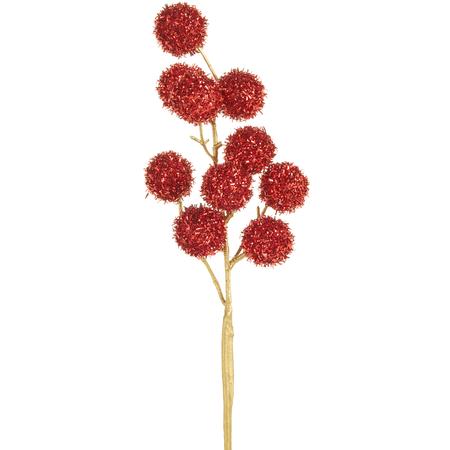 Red Tinsel Ball Spray 15.5”