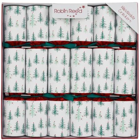 Robin Reed 12” Christmas Crackers Green Pine Trees Set/6