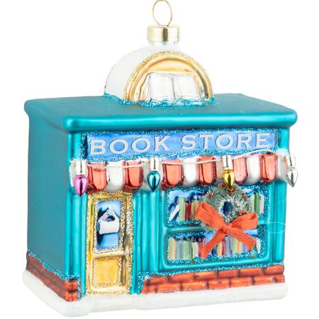 Glass Bookstore Ornament 4.25”