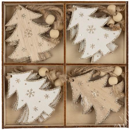 Glittered Tree Wood Ornaments Box/12
