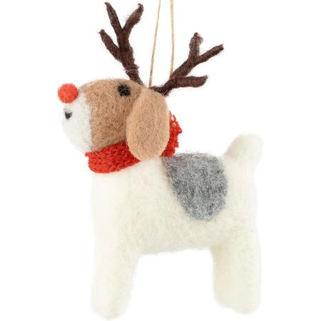 Felt Dog w/Antlers Ornament 4.75”