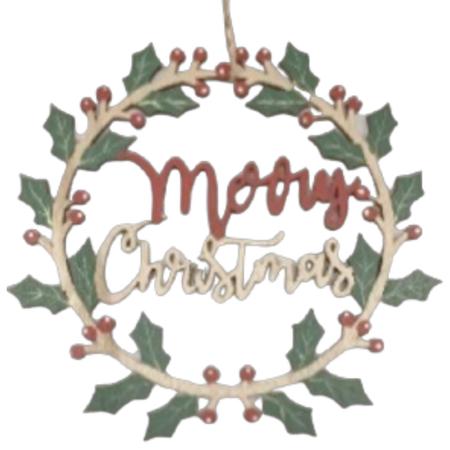 Wood Merry Christmas Wreath 8.75”