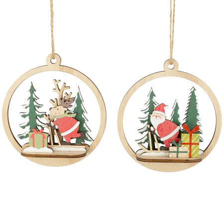Santa & Reindeer Wood Ornament