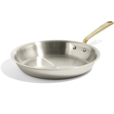 Made In Stainless-Steel Frypan w/Brass Handle 12”
