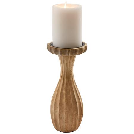 Fluted Wood Candle Holder Large