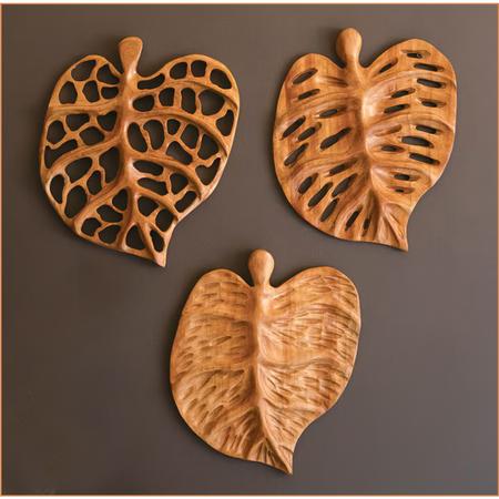 Carved Teak Leaf Wall Art
