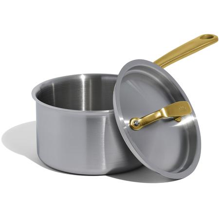 Made In Stainless-Steel Saucepan w/Brass Handle 2-qt.