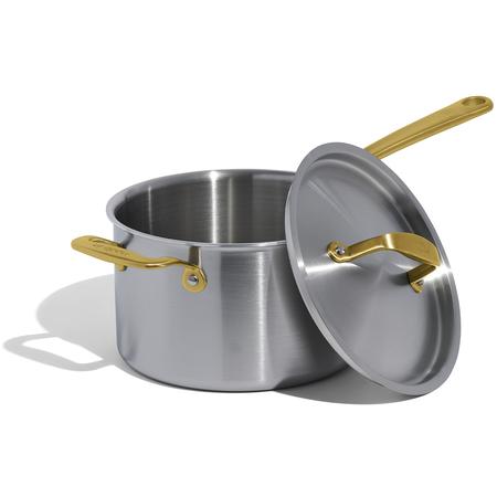 Made In Stainless-Steel Saucepan w/Brass Handle 4-qt.
