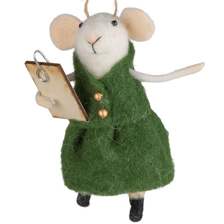 Mouse In Green Dress Felt Ornament 4.5”