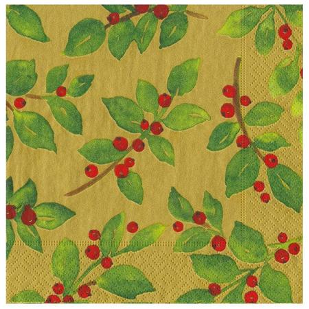 Paper Lunch Napkins Holly Gold